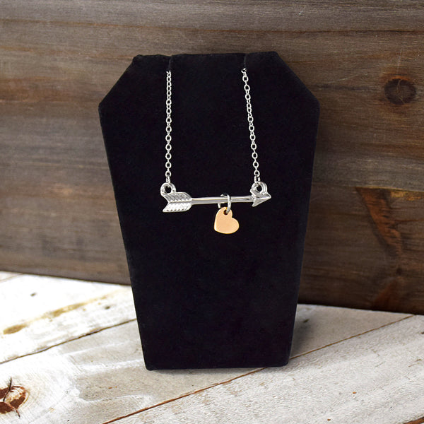 Go Confidently Arrow Necklace - Silver finish with gold heart