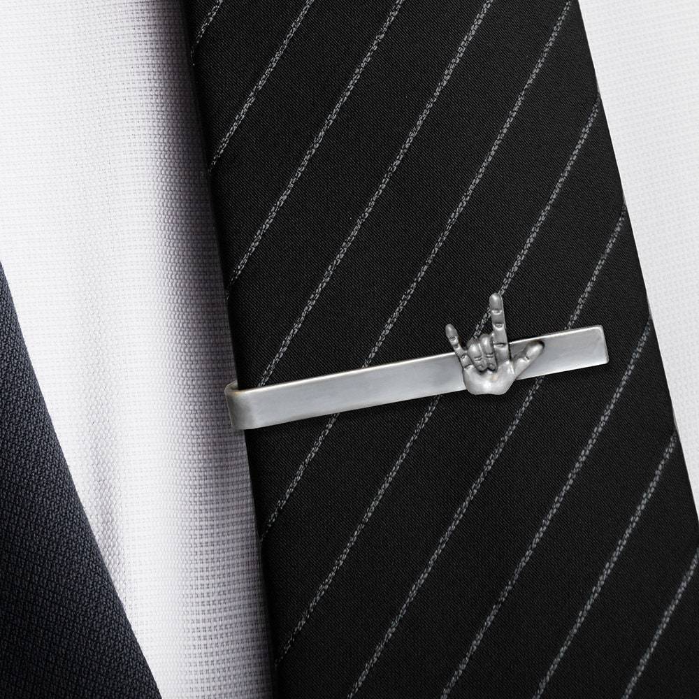 American Sign Language I Love You Tie Bar or tie clip ASL gold or silver finish