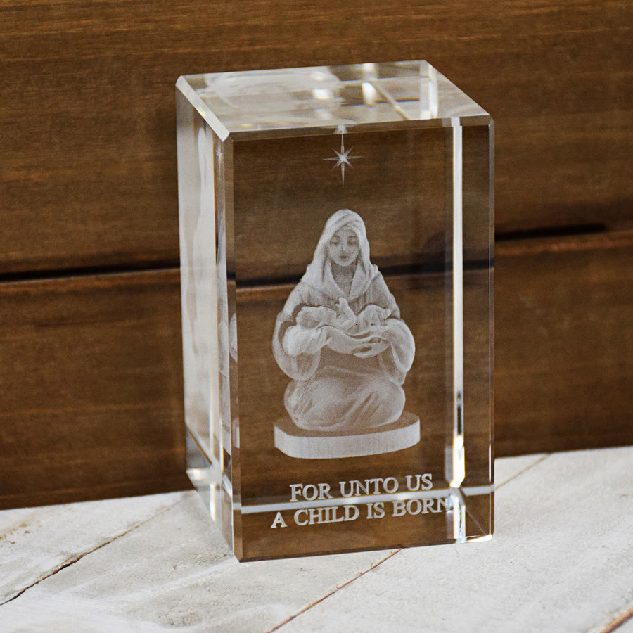 A Child is Born Laser-Engraved Crystal Cube