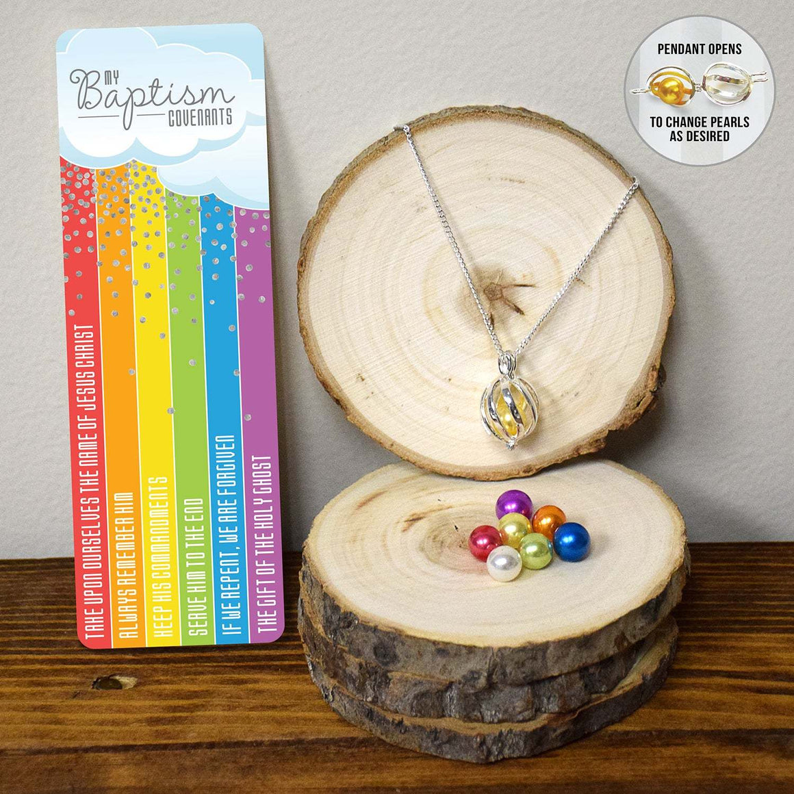 Baptism Rainbow Necklace & Bookmark Set