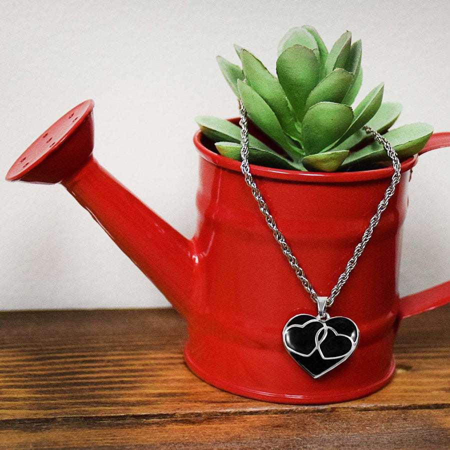 Black and Silver Heart Necklace - Let all that you do, be done in love. 1 Corinthians 16:14 - black and silver enamel Necklace