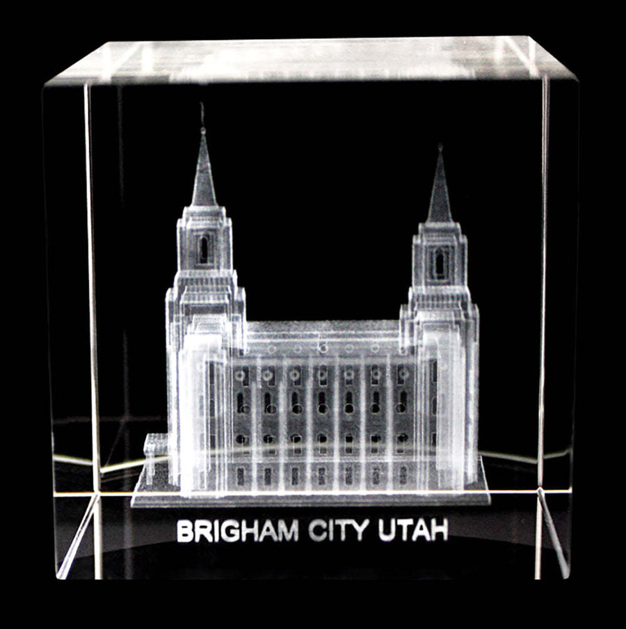 Brigham City Utah Temple Laser Engraved Crystal Cube