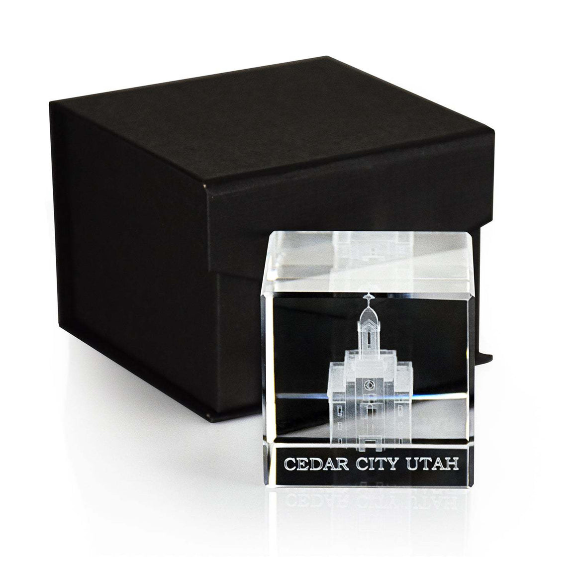 Cedar City Utah Temple Laser Engraved Crystal Cube