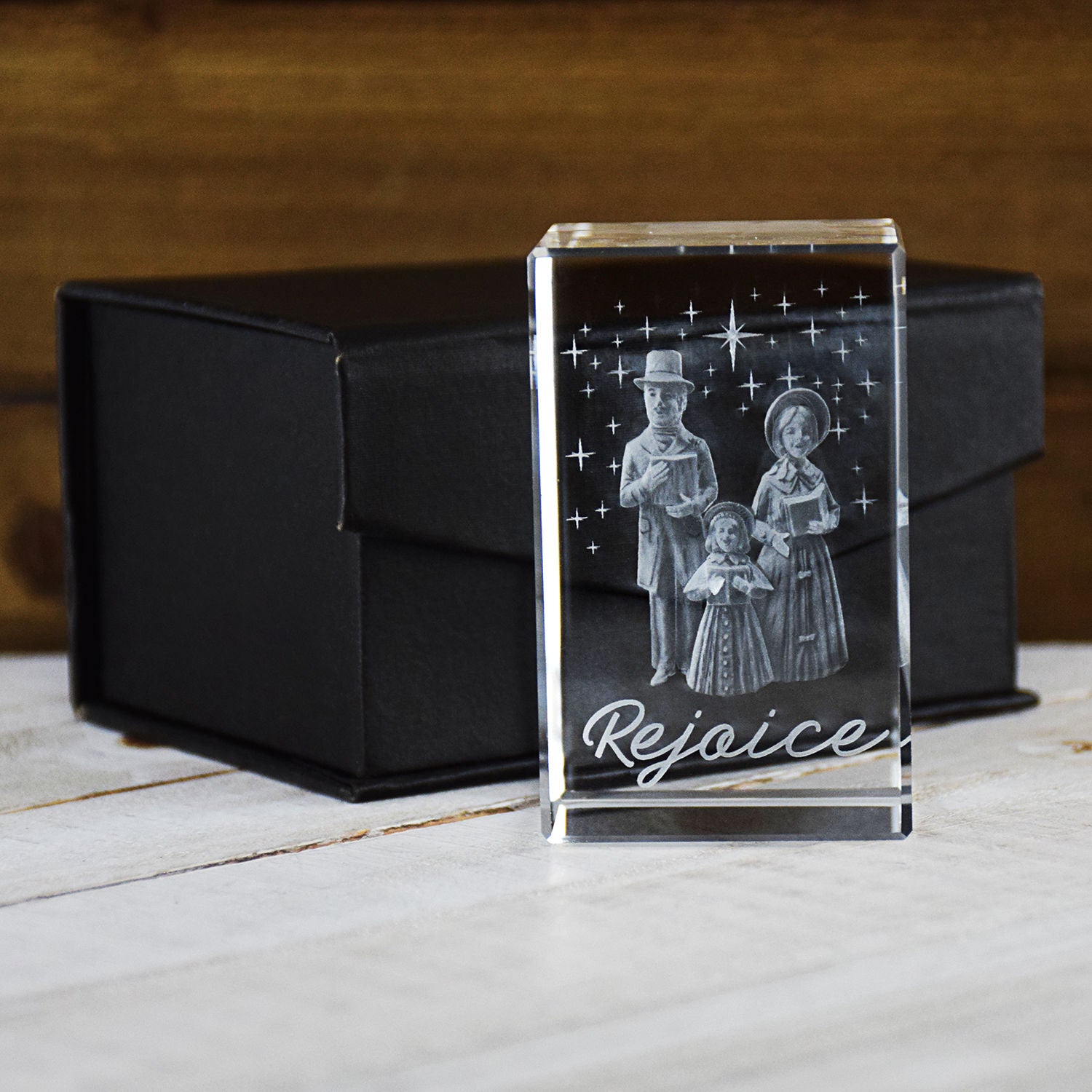 Christmas Carolers Laser Engraved Crystal Cube