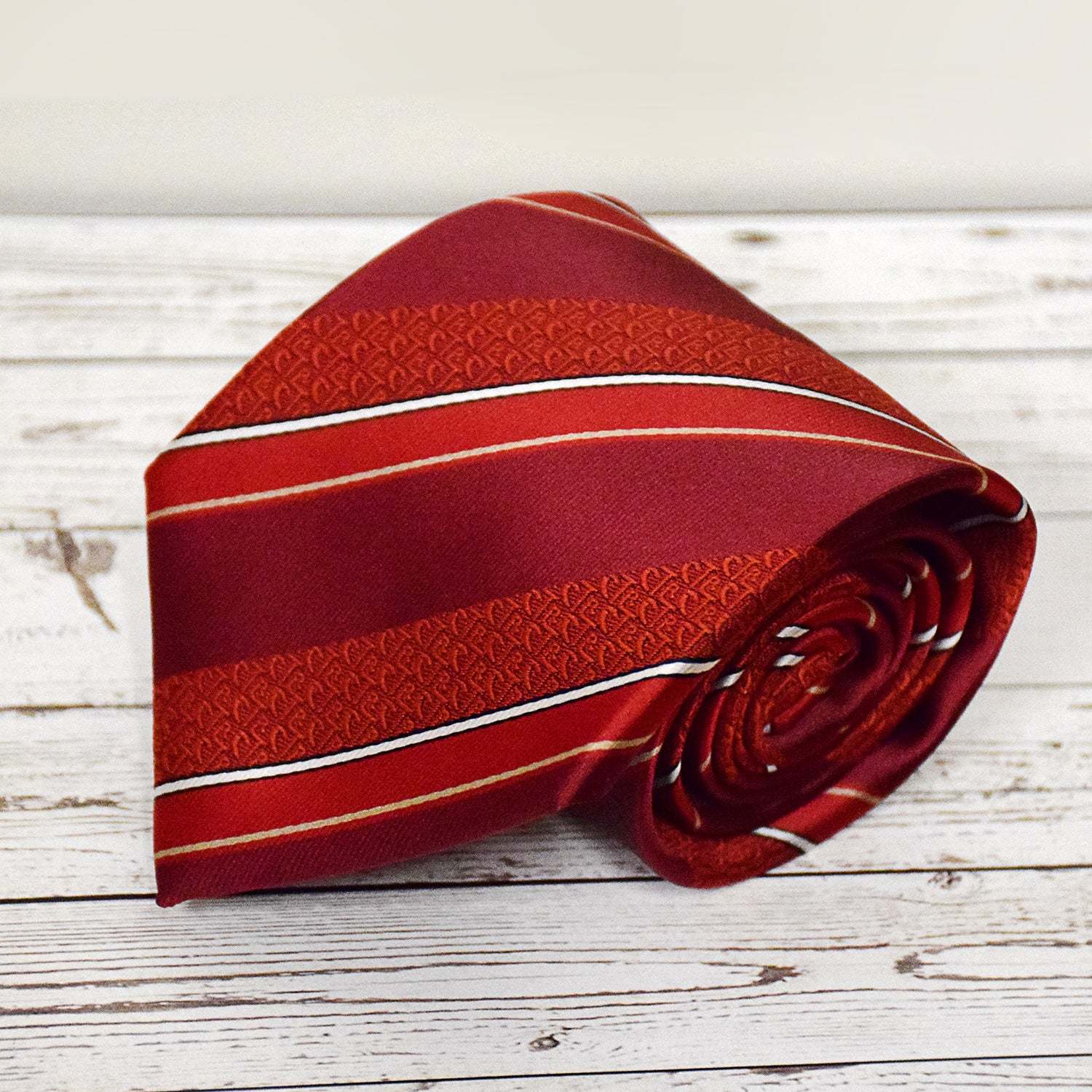 Youth Striped Red and Maroon Microfiber Necktie