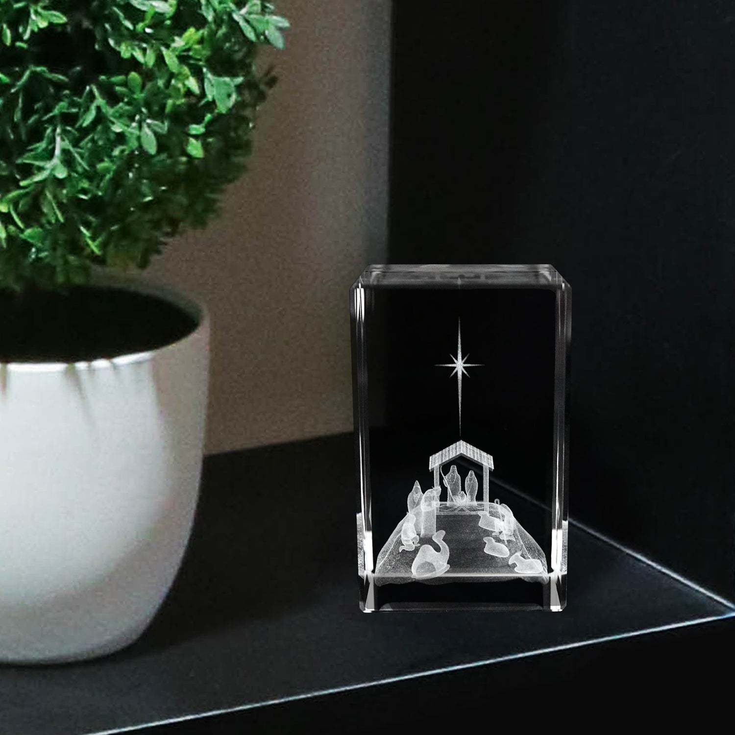 Nativity Scene Laser Engraved Crystal Cube