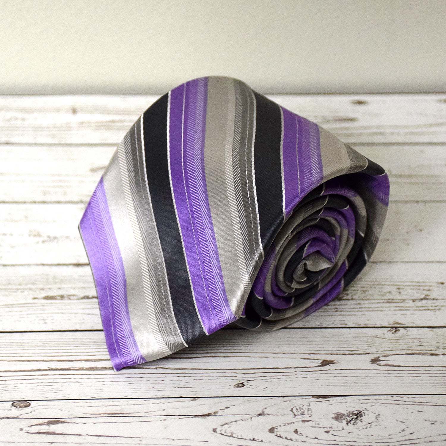 Youth Purple and Silver Stripe Microfiber Necktie