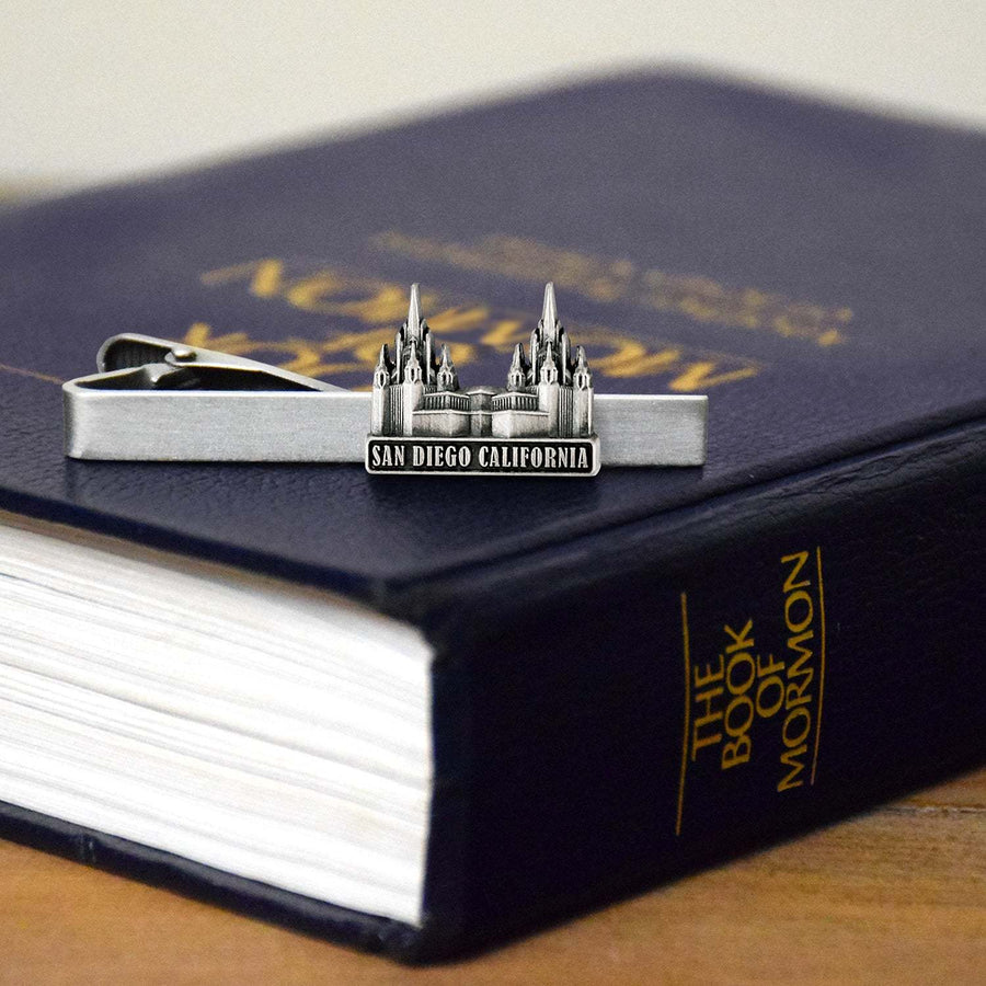 San Diego California Temple Antique Silver Temple Tieclip