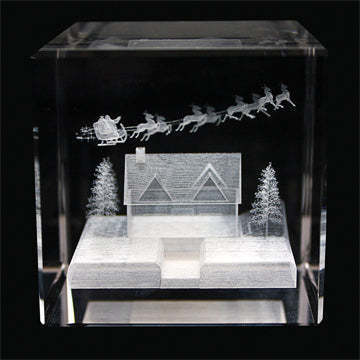 Up on the Housetop Laser Engraved Crystal Cube