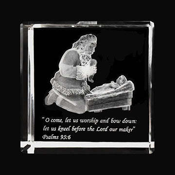 With Wondering Awe Christmas Laser Engraved Crystal Cube