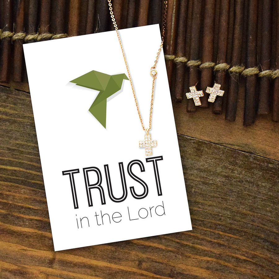 Rose Gold Cross Jewelry Set with Necklace and Earrings