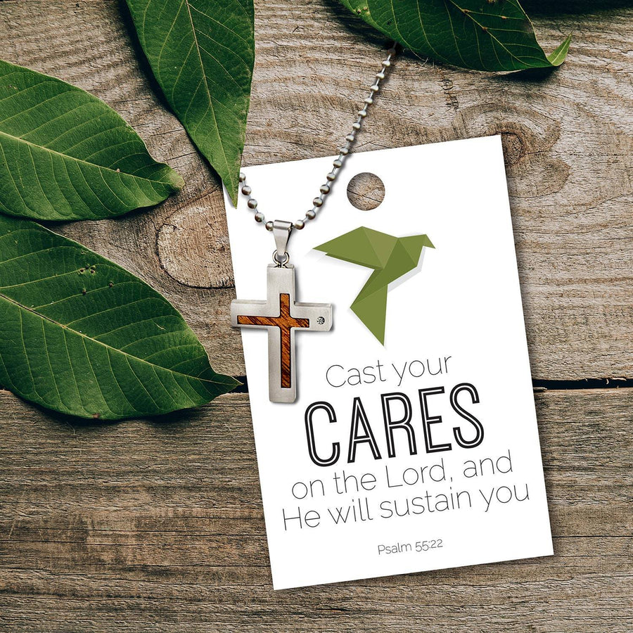 Off Set Wood Cross Necklace