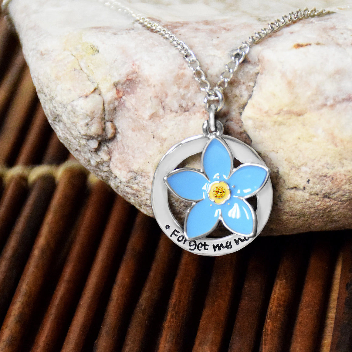 Forget Me Not necklace blue flower with washer shaped charm Dieter Uchtdorf talk