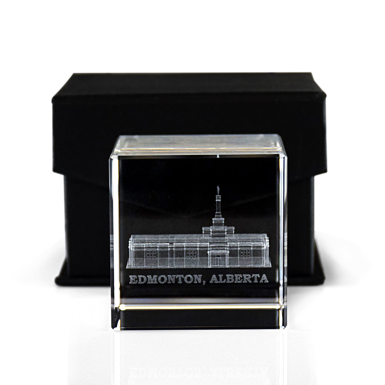 Edmonton Temple Laser Engraved Crystal Cube
