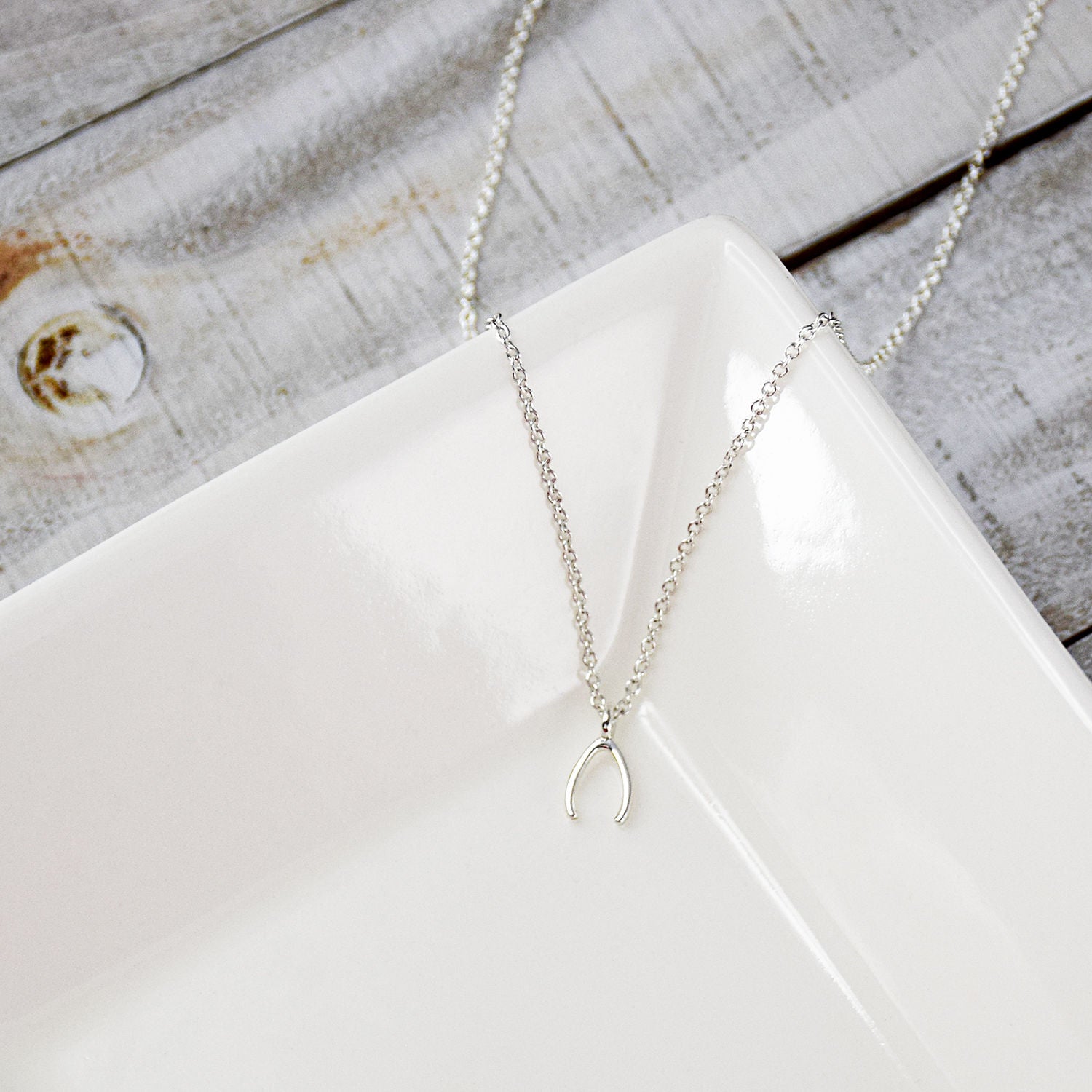 Dainty Wishbone Charm Silver Necklace
