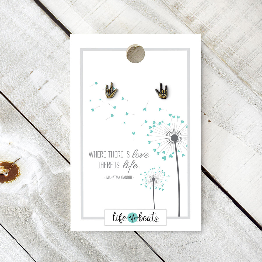 American Sign Language Antique Gold Mini Post Earrings