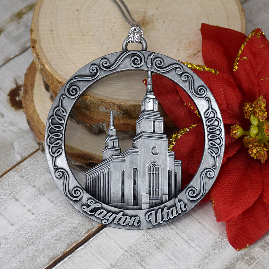 Layton Utah Antique Silver 3" Temple Ornament
