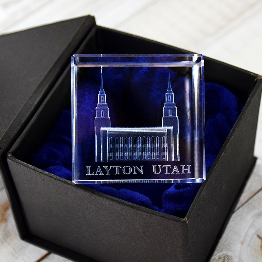 Ringmasters Layton Utah Temple Laser Engraved Crystal Cube