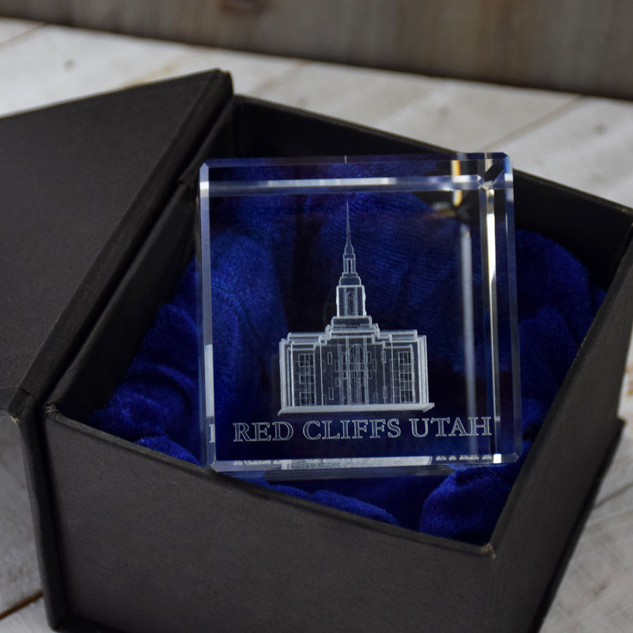 Ringmasters Red Cliffs Utah Temple Laser Engraved Crystal Cube