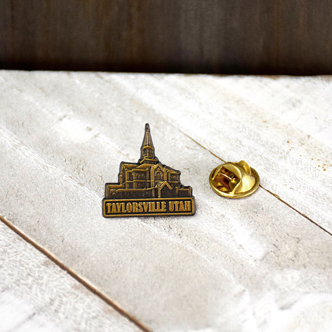 Taylorsville Utah Antique Gold Temple Tie Pin