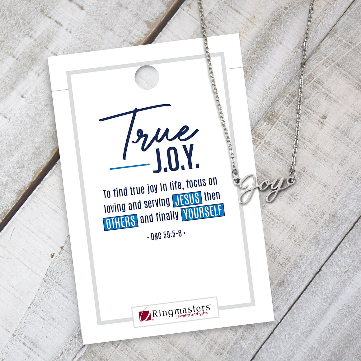 True J.O.Y. Silver Colored Script Necklace