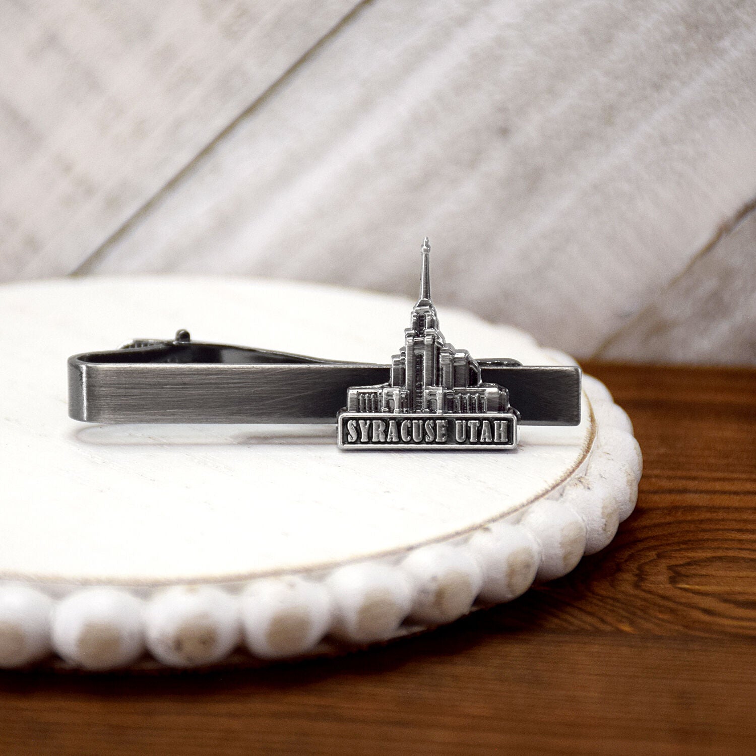 Syracuse Utah Antique Silver Temple Tieclip