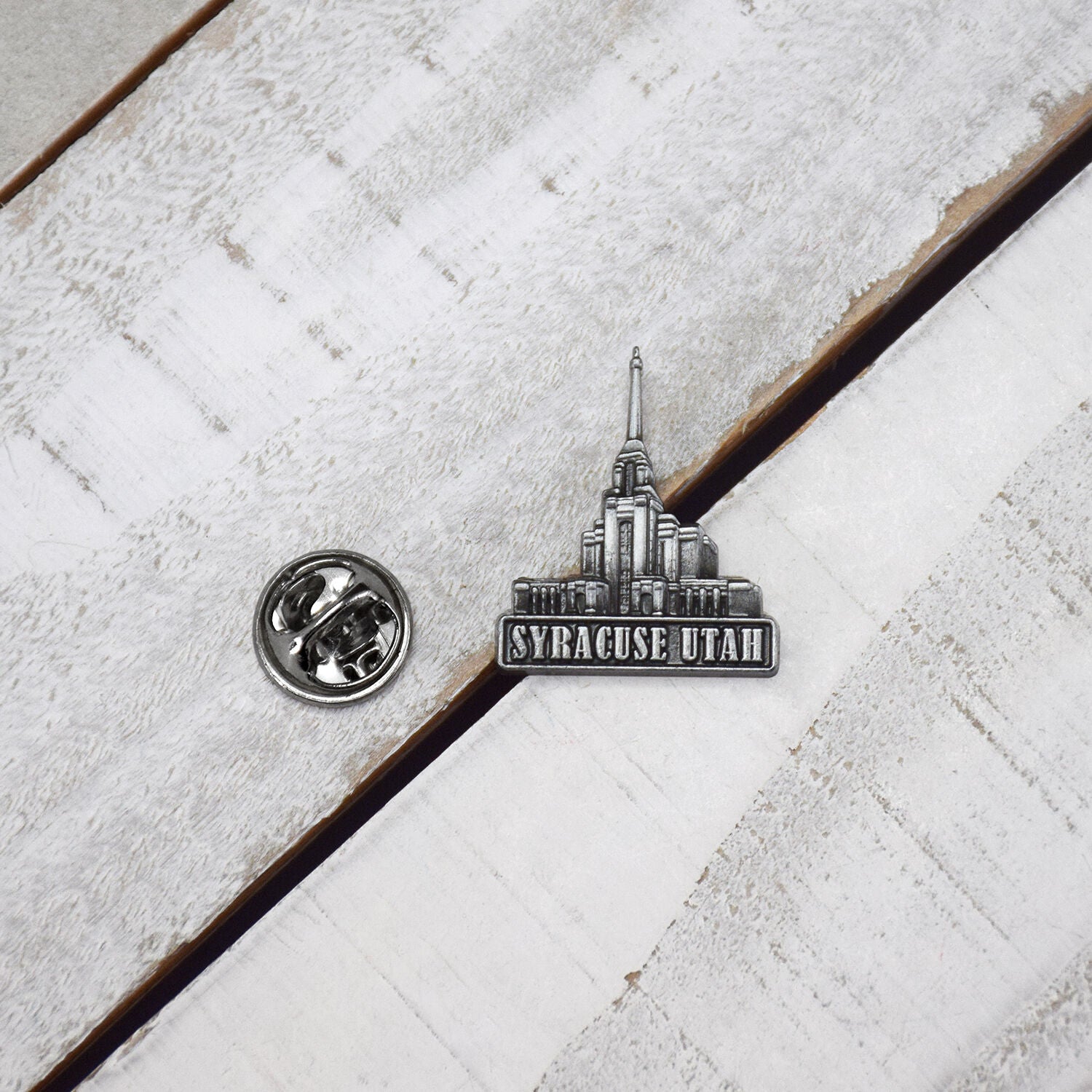 Syracuse Utah Antique Silver Temple Tie Pin