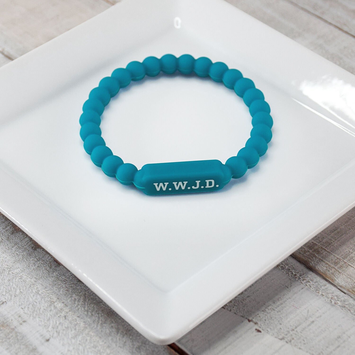 What Would Jesus Do? WWJD - Teal Christian Silicone Beaded Bracelet Small