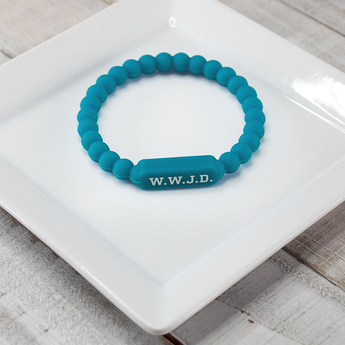 What Would Jesus Do? WWJD - Teal Christian Silicone Beaded Bracelet Small