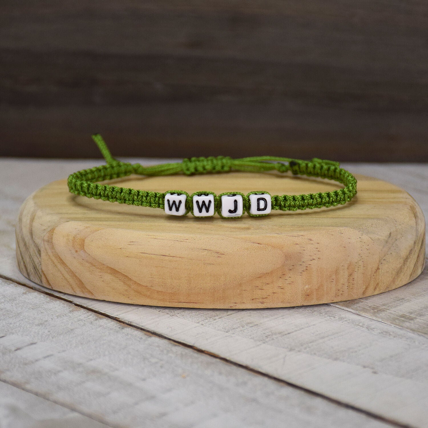 What Would Jesus Do? WWJD - Green Christian Adjustable Woven Bracelet