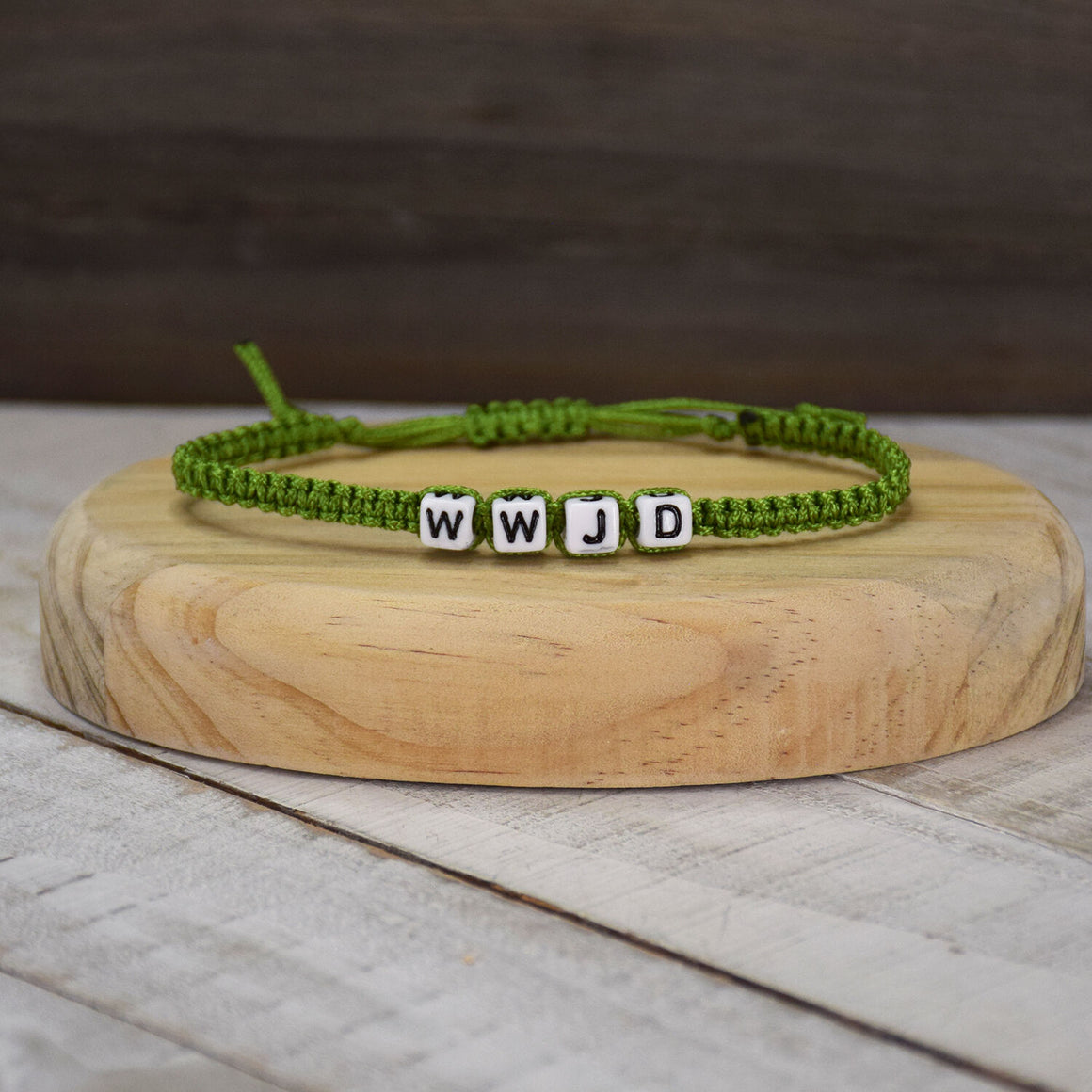 What Would Jesus Do? WWJD - Green Christian Adjustable Woven Bracelet
