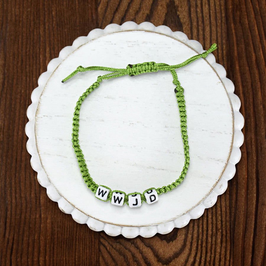 What Would Jesus Do? WWJD - Green Christian Adjustable Woven Bracelet