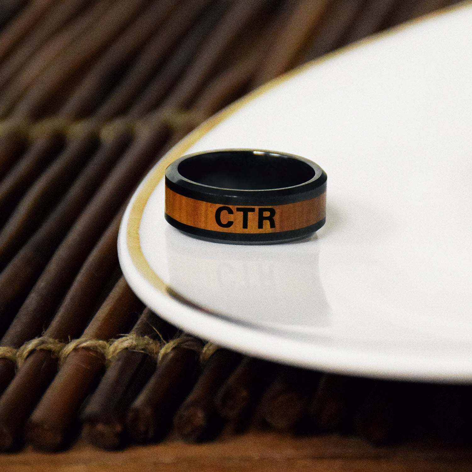 CTR Men's Designer Frontier Ring - Ceramic with Wood Inlay