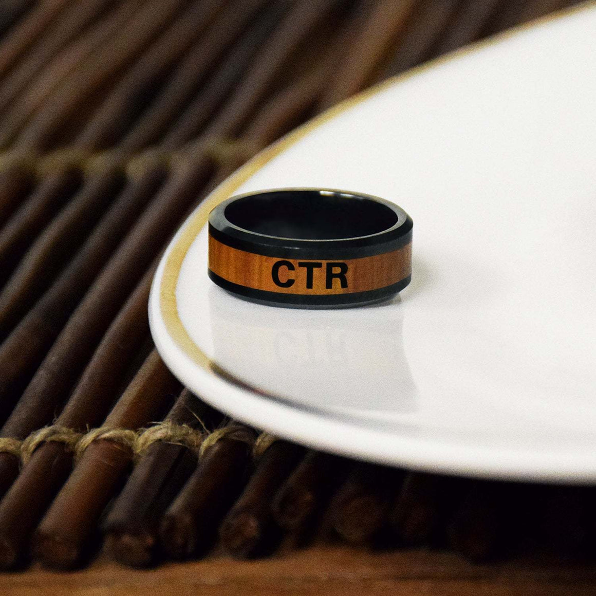 CTR Men's Designer Frontier Ring - Ceramic with Wood Inlay