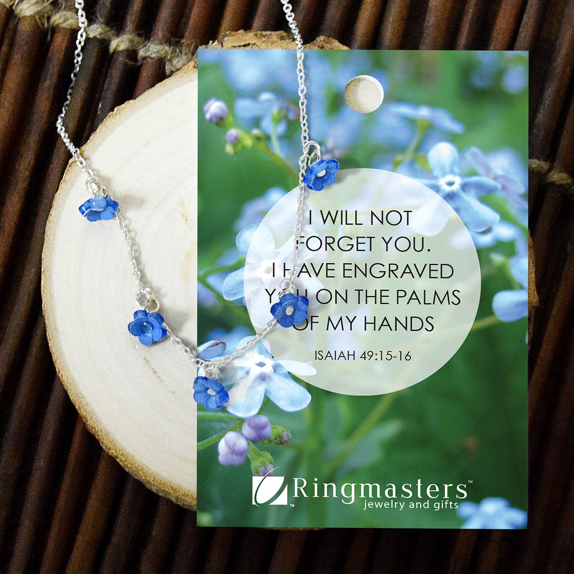 Forget Me Not Charm Silver Colored Necklace with Curb Link Chain