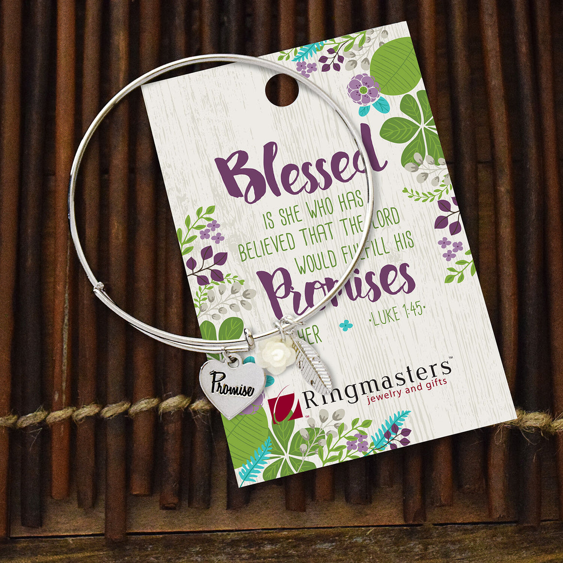 The Lord Keeps His Promises 8" Silver Colored Bangle Bracelet