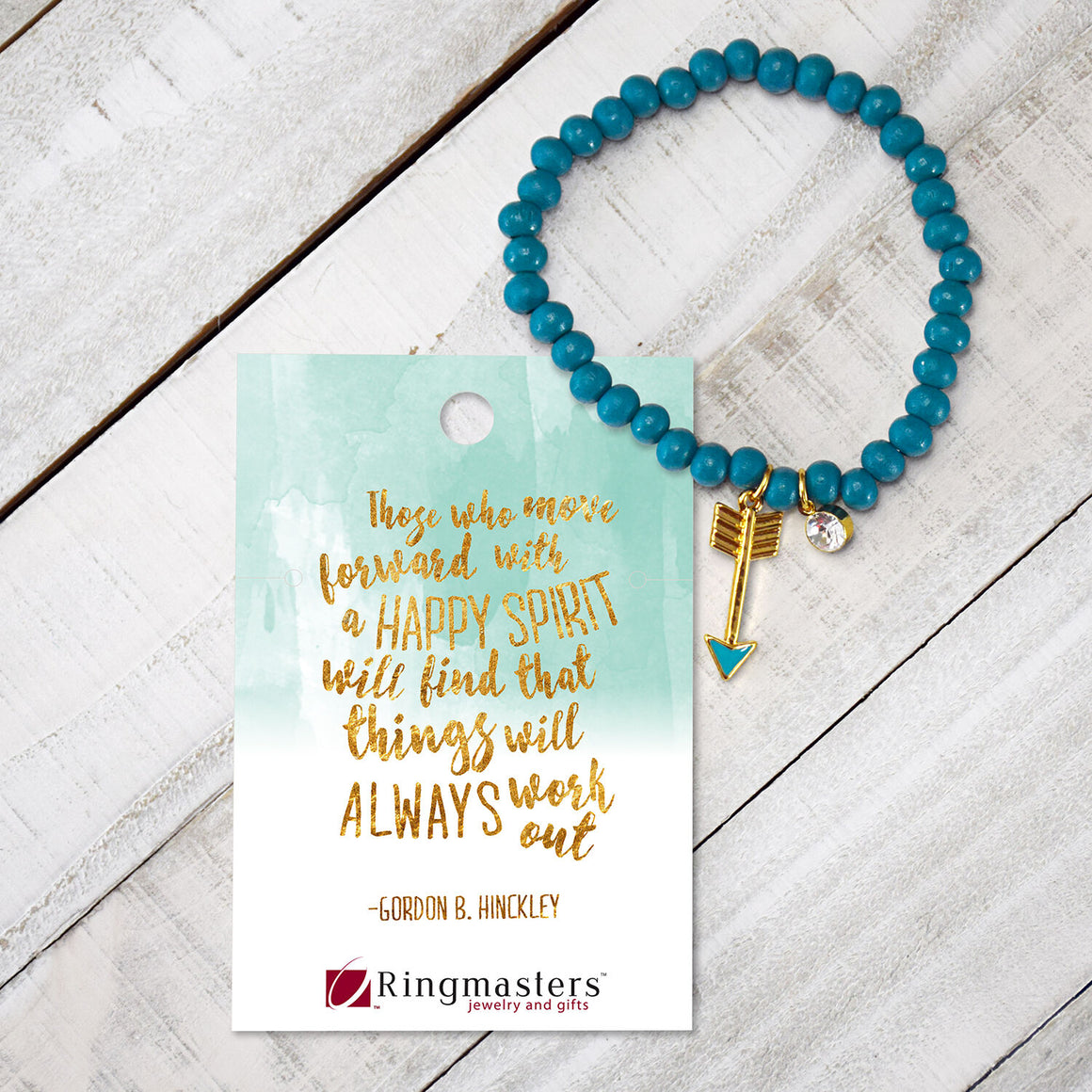 Happy Spirit Beaded Bracelet with Gold Colored Arrow Charm