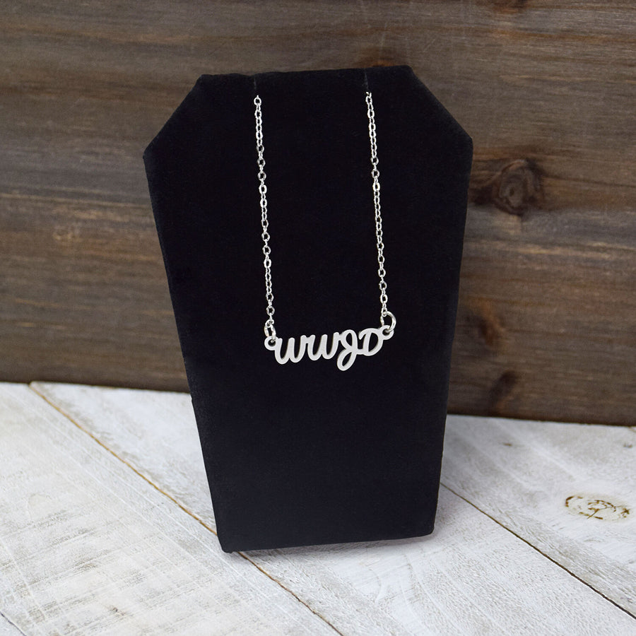 What Would Jesus Do? WWJD - Cursive Silver Colored Necklace