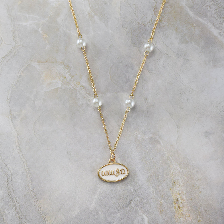 What Would Jesus Do? WWJD - White Oval Enamel Gold Colored Necklace