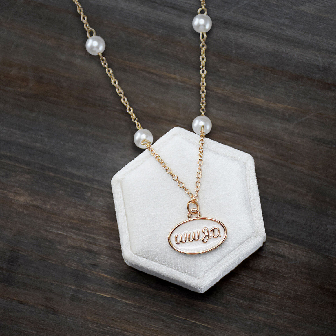 What Would Jesus Do? WWJD - White Oval Enamel Gold Colored Necklace