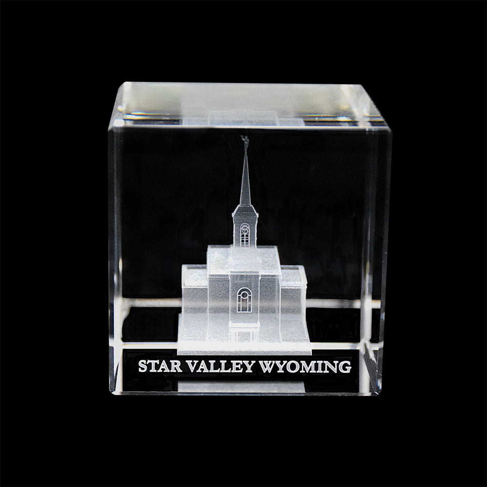 Star Valley Wyoming Temple Laser Engraved Crystal Cube