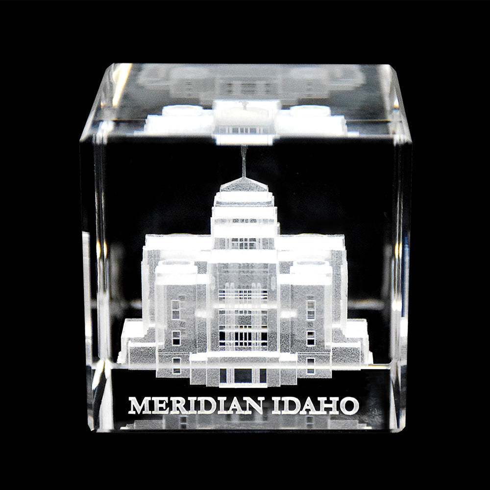 Meridian Idaho Temple Laser Engraved Crystal Cube