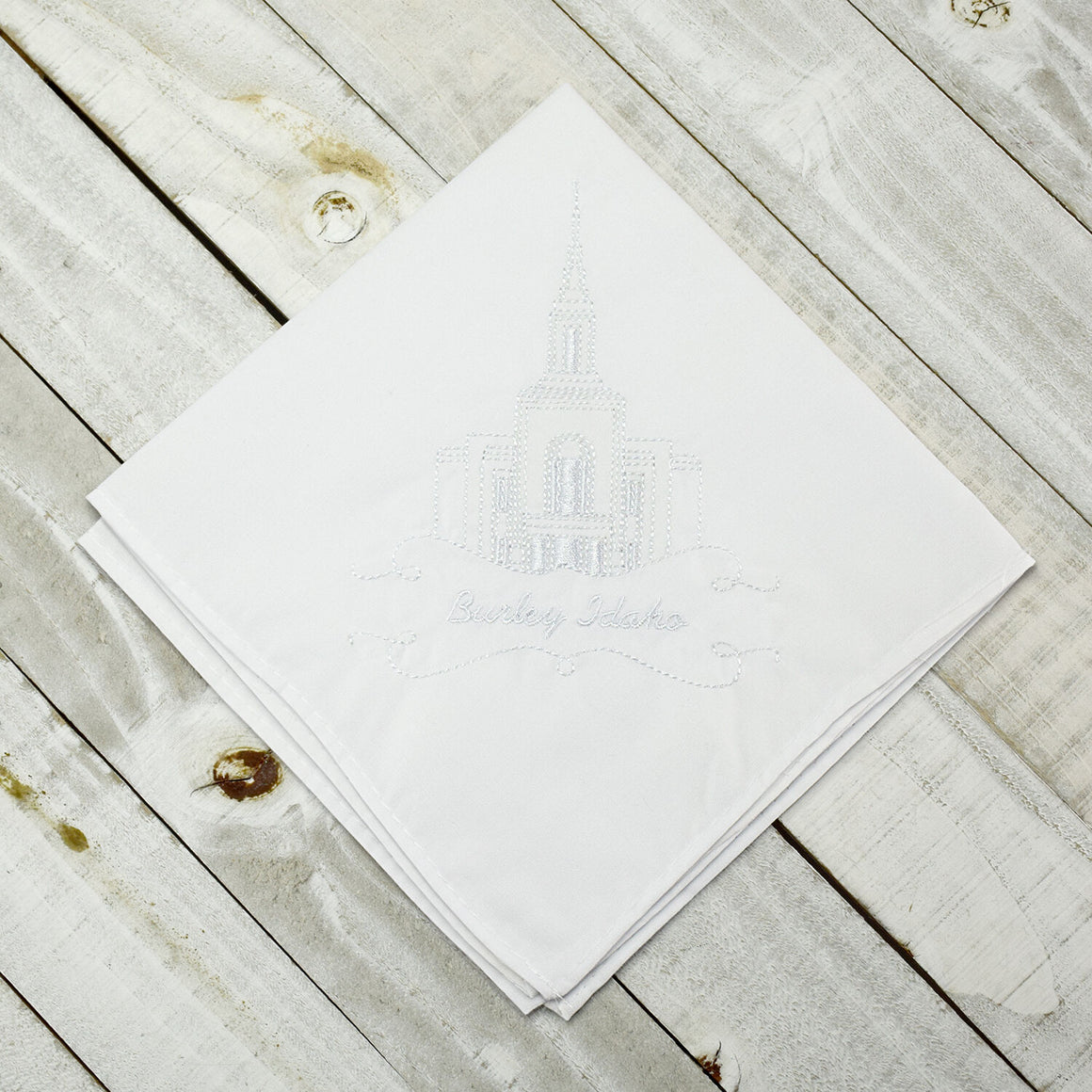 Burley Idaho Temple Embroidered Handkerchief (Hanky)