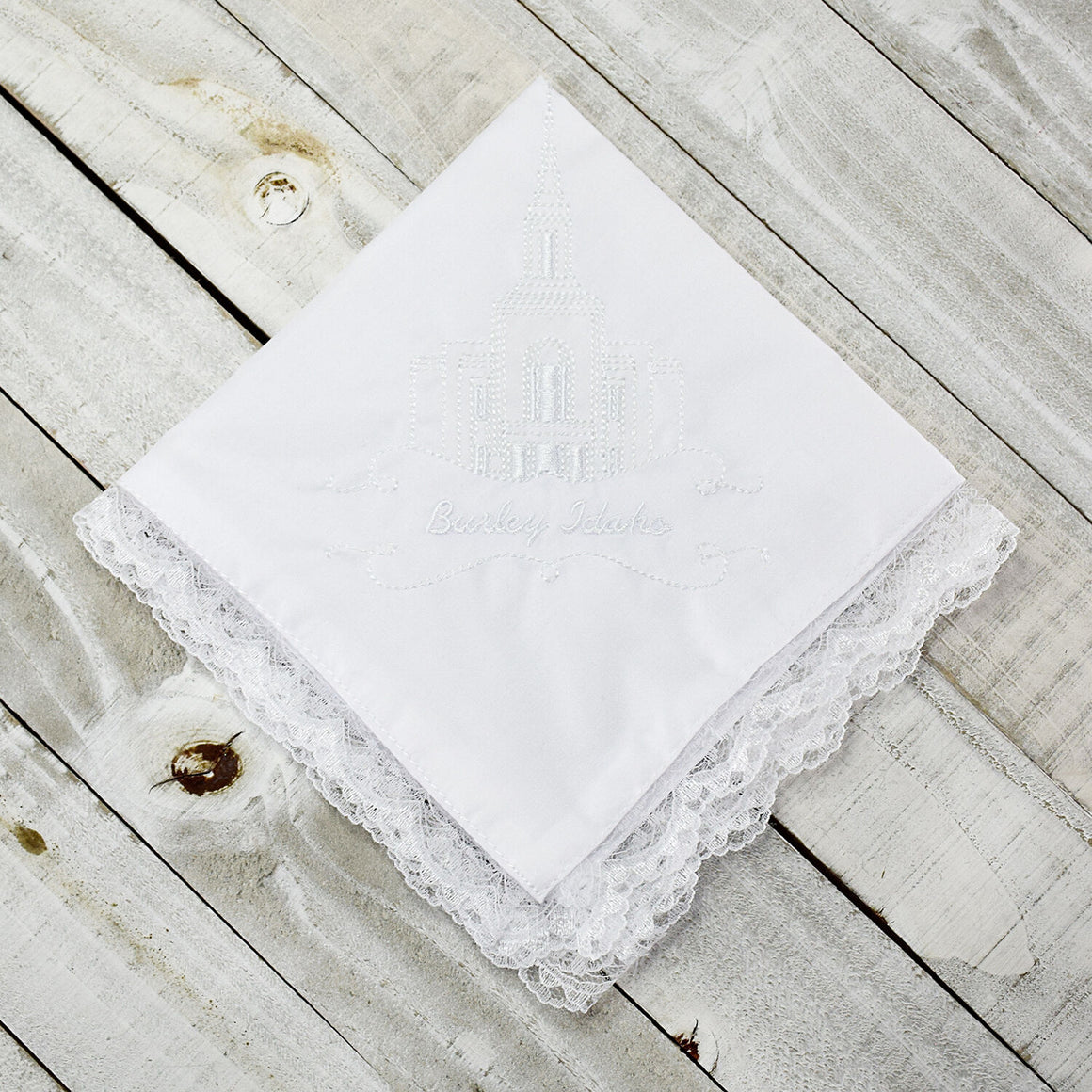 Burley Idaho Temple Embroidered Handkerchief (Hanky)
