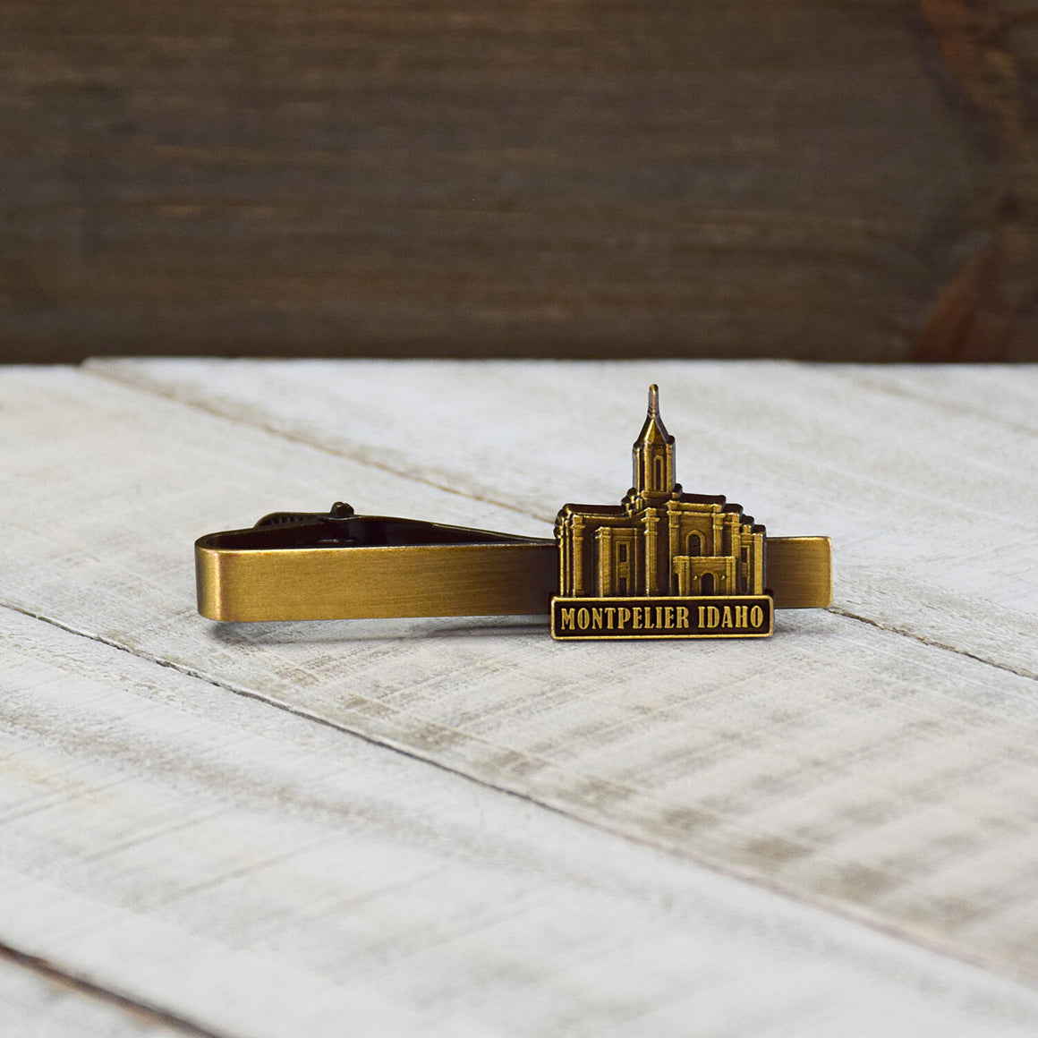 Montpelier Idaho Temple Antique Gold Tieclip
