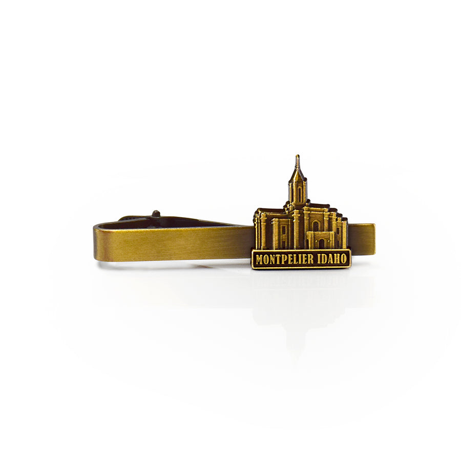 Montpelier Idaho Temple Antique Gold Tieclip