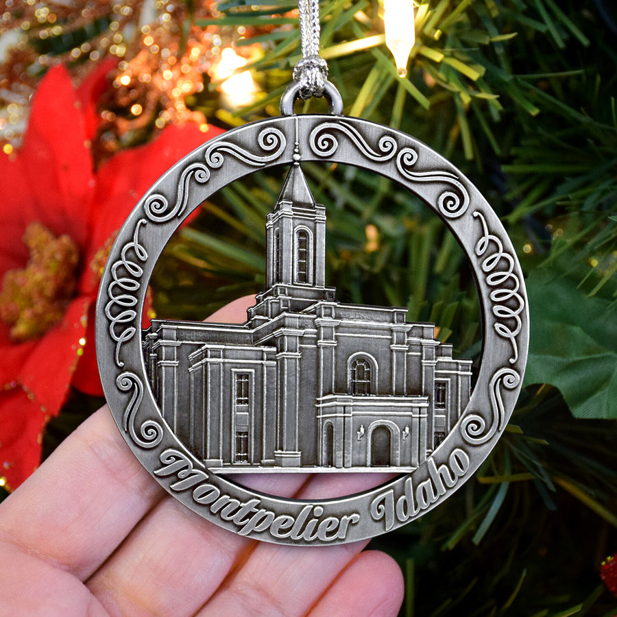 Montpelier Idaho Temple Antique Silver Ornament