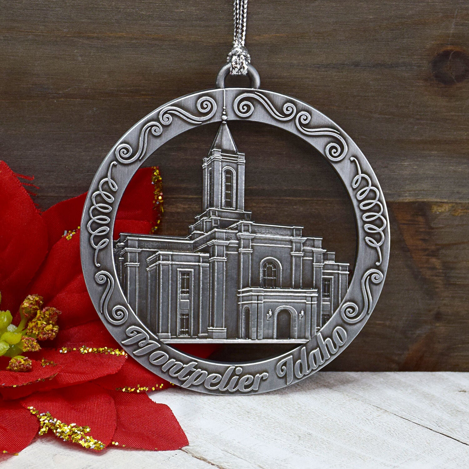 Montpelier Idaho Temple Antique Silver Ornament