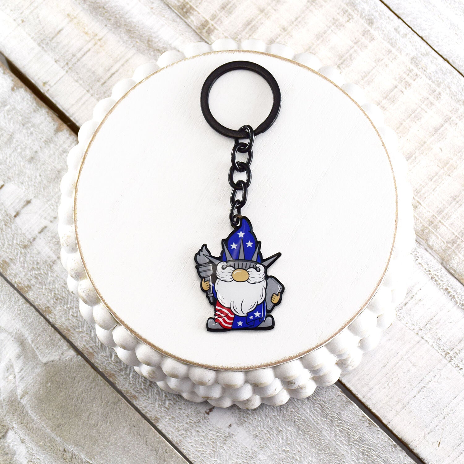 America Theme Statue of Liberty Gnome Enamel Keychain