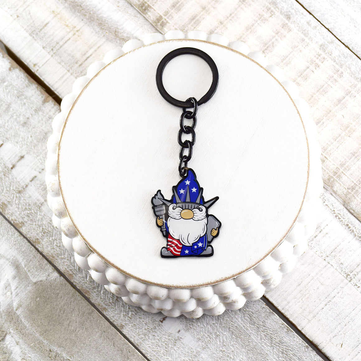 America Theme Statue of Liberty Gnome Enamel Keychain